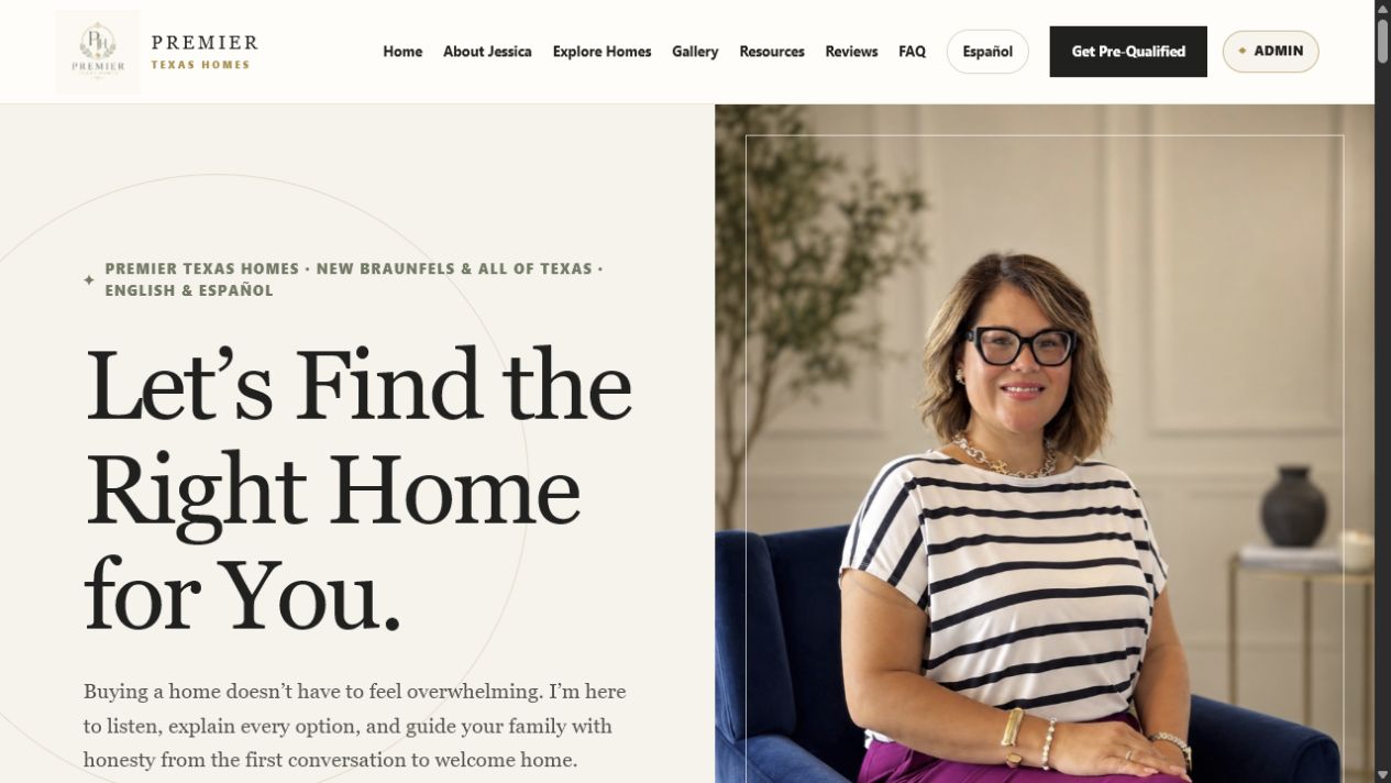Live Premier Texas Homes website homepage